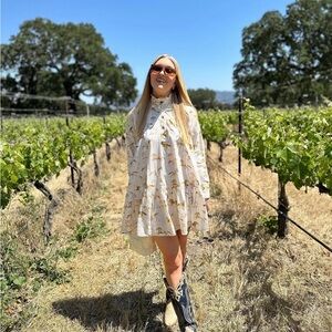 Ganni Horse Print Dress with Ruffles